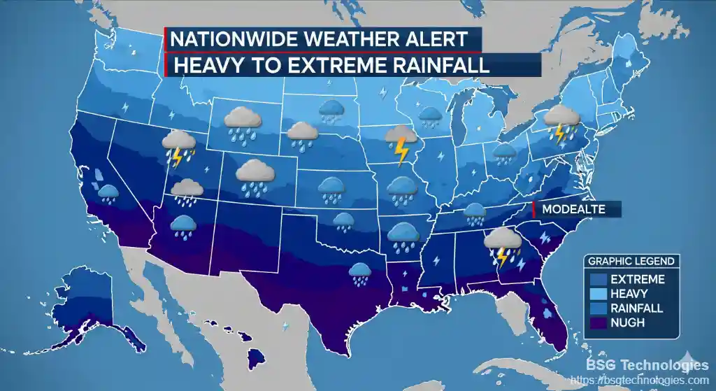 Nationwide Weather Alert: Heavy to Extreme Rainfall Predicted in Multiple States